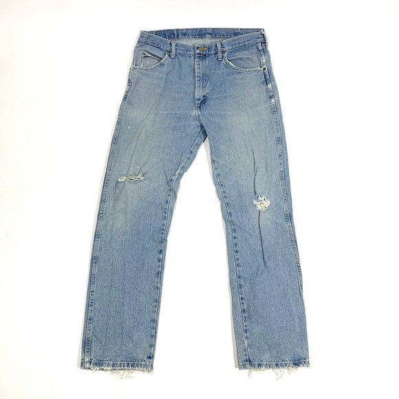 Vintage 90s Wrangler Distressed Light Wash Men’s Denim Jeans Sz 36 x 32 - Picture 1 of 11